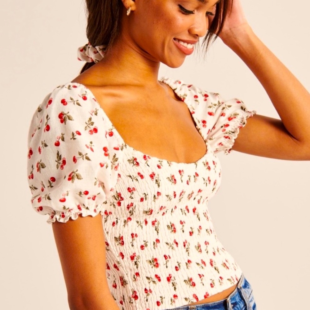 Abercrombie & Fitch Cherry Smocked Top